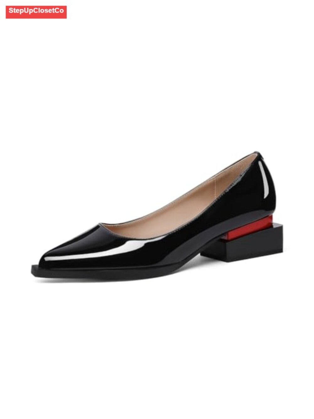 Womens Chunky Heel Pumps with Arch Support Pointed Toe Dressy Flats